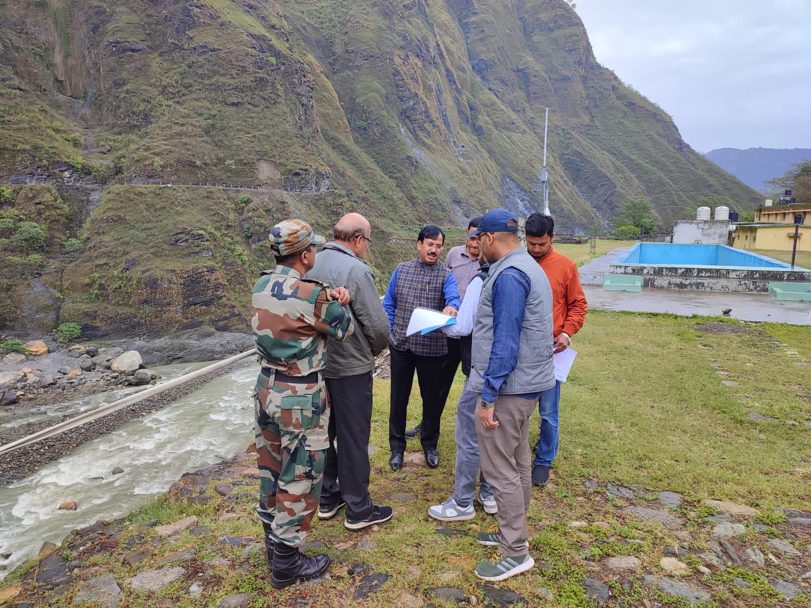 "Sh. A.K. Srivastava, Member(P), GFCC visited the Flood protection project site on Kali river at Army-camp-2 Galati campus in Dharchula block, Pithoragarh, Uttarakhand in May, 2023"